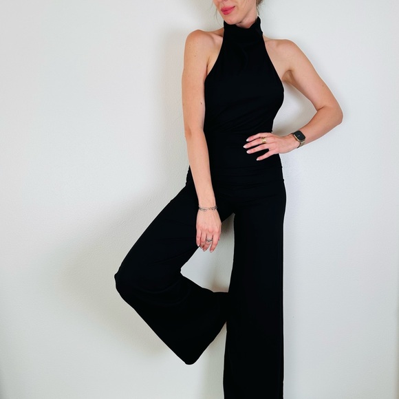 Amanda Uprichard Pants - Amanda Upritchard Samba black halter open back wide leg jumpsuit